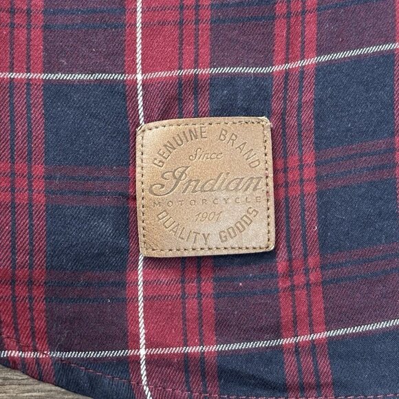 Indian Motorcycle Flannel Mens S Red/Blue Plaid Short Sleeve Button Down Bikers - Picture 4 of 16